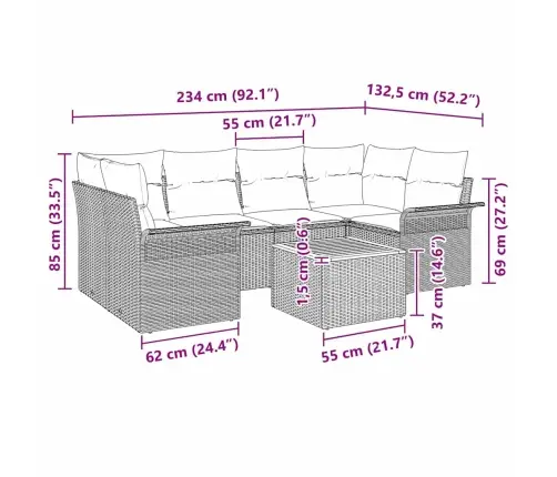 7 Daļu Dārza Dīvānu Komplekts Ar Spilveniem Bēšs Polietilēna Rotangpalma Vidaxl