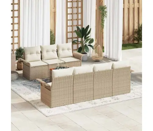 8 Gabalu Dārza Dīvānu Komplekts Ar Spilveniem Bēšs Poli Rotangpalma Akācija Vidaxl