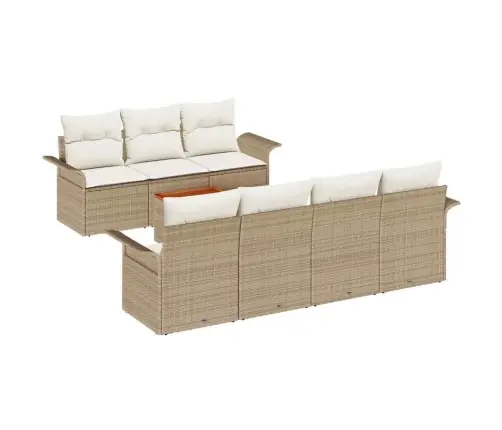 8 Gabalu Dārza Dīvānu Komplekts Ar Spilveniem Bēšs Poli Rotangpalma Akācija Vidaxl