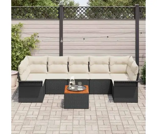 8 Daļīgs Dārza Dīvānu Komplekts Ar Spilveniem Melnā Poli Rotangpalmas Akācijā Vidaxl