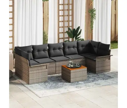 8 Daļu Dārza Dīvāna Komplekts Ar Spilveniem Pelēks Poli Rotangpalma Akācija Vidaxl