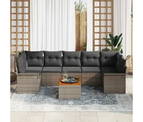 8 Daļu Dārza Dīvāna Komplekts Ar Spilveniem Pelēks Poli Rotangpalma Akācija Vidaxl