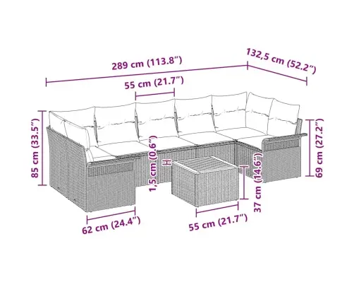 Aia Diivanikomplekt Padjaga 8 Pcs Beež Polürotang