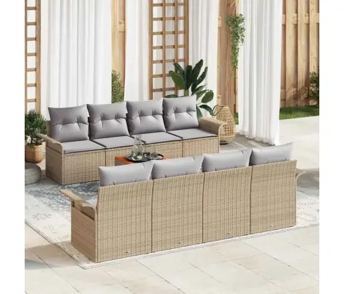 Sodo Sofų Rinkinys Su Pagalve 9 Pcs Smėlio Poliratanas