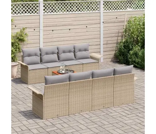 Sodo Sofų Rinkinys Su Pagalve 9 Pcs Smėlio Poliratanas