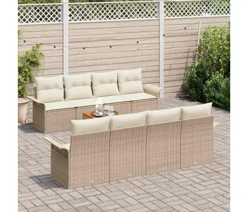 9 Daļu Dārza Dīvānu Komplekts Ar Spilveniem Bēšs Poli Rotangpalma Akācija Vidaxl