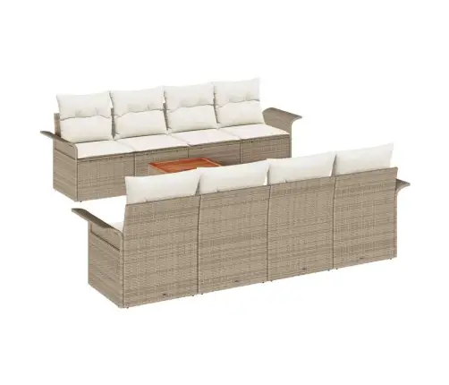 9 Daļu Dārza Dīvānu Komplekts Ar Spilveniem Bēšs Poli Rotangpalma Akācija Vidaxl