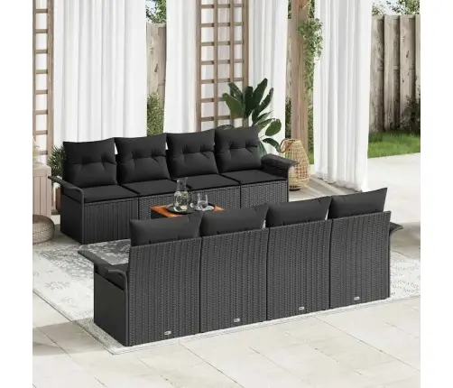 Sodo Sofų Rinkinys Su Pagalve 9 Pcs Juoda Poliratanas