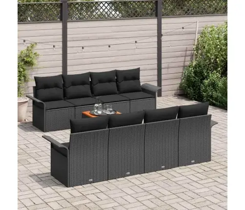 Sodo Sofų Rinkinys Su Pagalve 9 Pcs Juoda Poliratanas