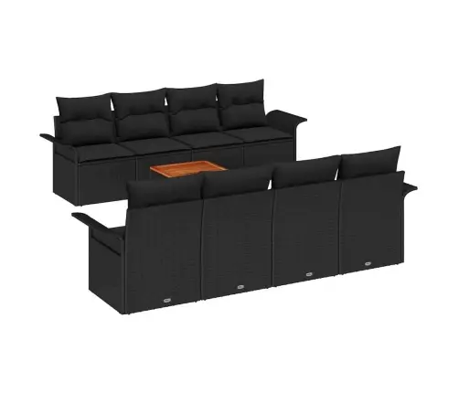 Sodo Sofų Rinkinys Su Pagalve 9 Pcs Juoda Poliratanas