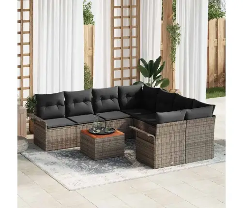 9 Daļu Dārza Dīvāna Komplekts Ar Spilveniem Pelēks Poli Rotangpalma Akācija Vidaxl