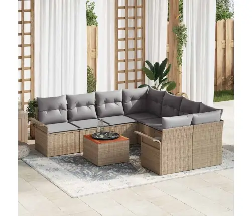 9 Daļu Dārza Dīvānu Komplekts Ar Spilveniem Bēšs Polirašana Akācija Vidaxl