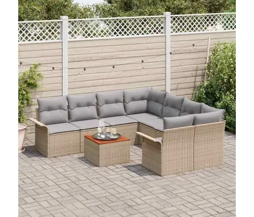 9 Daļu Dārza Dīvānu Komplekts Ar Spilveniem Bēšs Polirašana Akācija Vidaxl