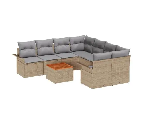 9 Daļu Dārza Dīvānu Komplekts Ar Spilveniem Bēšs Polirašana Akācija Vidaxl