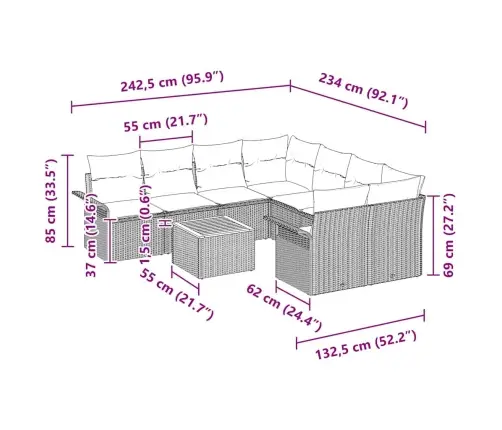 9 Daļu Dārza Dīvānu Komplekts Ar Spilveniem Bēšs Polirašana Akācija Vidaxl