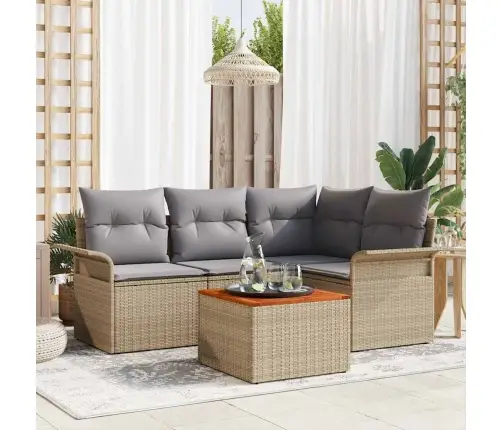 5 Daļu Dārza Dīvānu Komplekts Ar Spilveniem Bēšs Polirotangs Akācija Vidaxl