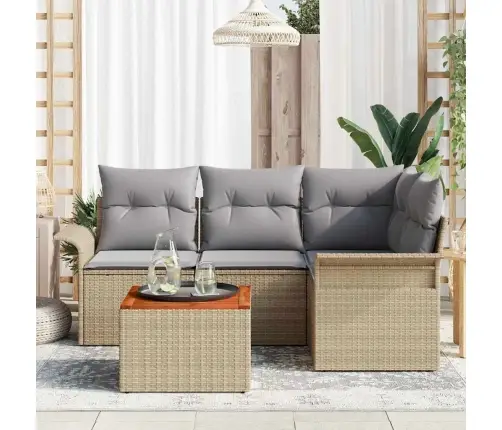 5 Daļu Dārza Dīvānu Komplekts Ar Spilveniem Bēšs Polirotangs Akācija Vidaxl