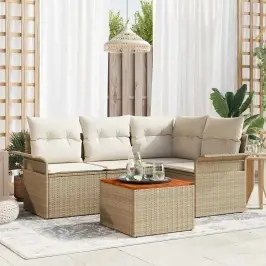 Sodo Sofų Rinkinys 5 Pcs Smėlio Poli Ratanas