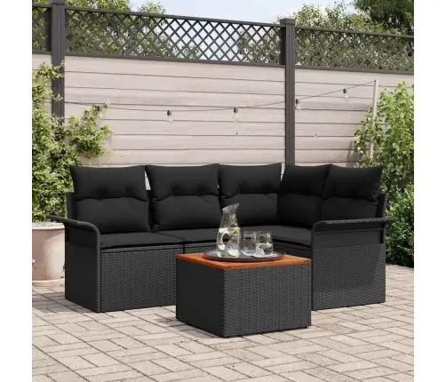 5 Daļu Dārza Dīvānu Komplekts Ar Spilveniem, Melna Poliratanas Akācija Vidaxl