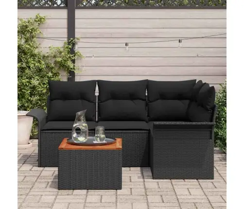 5 Daļu Dārza Dīvānu Komplekts Ar Spilveniem, Melna Poliratanas Akācija Vidaxl