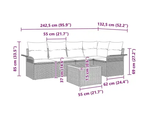 Aia Diivanikomplekt Padjaga 6 Pcs Hall Polürotang