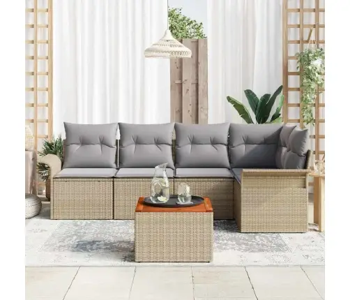 6 Daļu Dārza Dīvānu Komplekts Ar Spilveniem Bēšs Polietilēna Rotangpalma Akācijas Koks Vidaxl