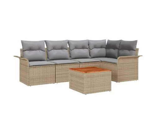 6 Daļu Dārza Dīvānu Komplekts Ar Spilveniem Bēšs Polietilēna Rotangpalma Akācijas Koks Vidaxl