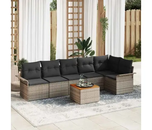 Sodo Sofų Rinkinys 7 Pcs Pilka Poli Ratanas