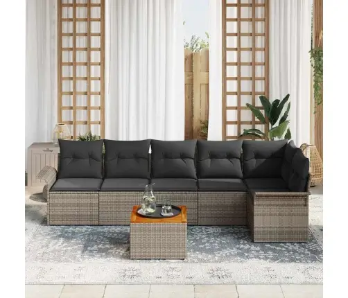 Sodo Sofų Rinkinys 7 Pcs Pilka Poli Ratanas