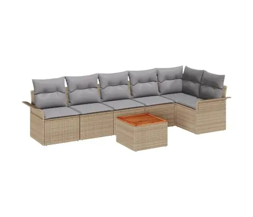 7 Daļu Dārza Dīvānu Komplekts Ar Spilveniem Bēšā Poliratanā Akācijas Vidaxl