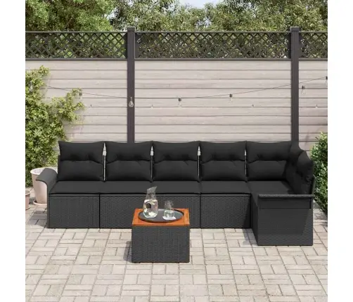 Sodo Sofų Rinkinys 7 Pcs Juoda Poli Ratanas