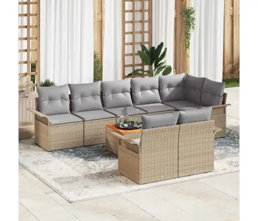 9 Daļu Dārza Dīvānu Komplekts Ar Spilveniem Bēšā Poli Rotangpalms Akācijas Vidaxl