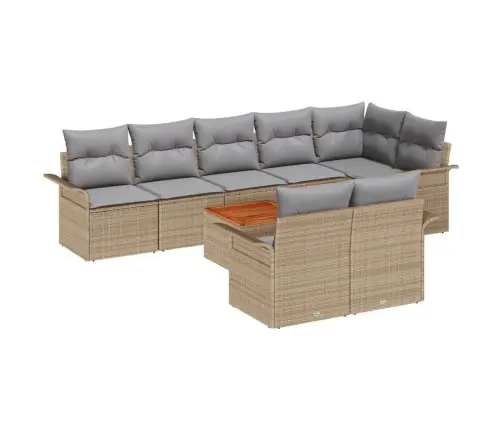 9 Daļu Dārza Dīvānu Komplekts Ar Spilveniem Bēšā Poli Rotangpalms Akācijas Vidaxl