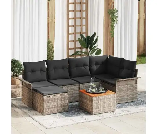 7 Daļu Dārza Dīvānu Komplekts Ar Spilveniem Pelēks Polietilēna Rotangpalma Akācija Vidaxl