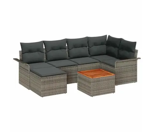 7 Daļu Dārza Dīvānu Komplekts Ar Spilveniem Pelēks Polietilēna Rotangpalma Akācija Vidaxl