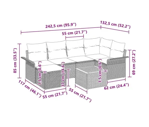 7 Gabalu Dārza Dīvānu Komplekts Ar Spilveniem Bēšs Poli Rotangpalmas Akācija Vidaxl