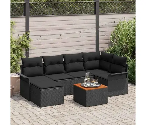 Sodo Sofų Rinkinys 7 Pcs Juoda Poli Ratanas