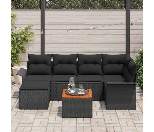 Sodo Sofų Rinkinys 7 Pcs Juoda Poli Ratanas