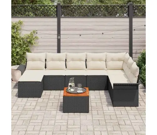 9 Daļu Dārza Dīvānu Komplekts Ar Spilveniem Melnā Poliratana Un Akācijas Kokā Vidaxl