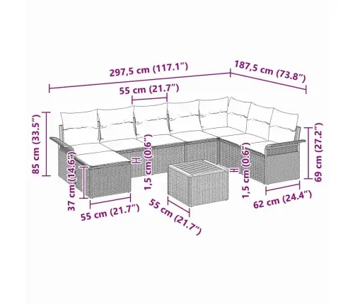 Aia Diivanikomplekt 9 Pcs Beež Polürooster