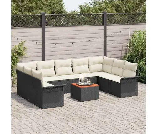 Sodo Sofų Rinkinys 10 Pcs Juoda Poli Ratanas