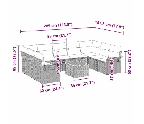 Dārza Dīvānu Komplekts 10 Pcs Melna Poliūtu Rotangpalma Vidaxl