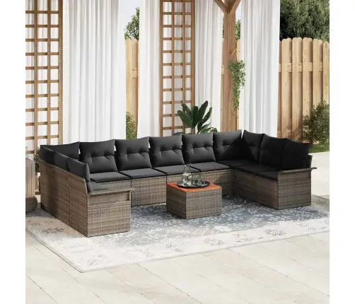 11 Gabalu Dārza Dīvānu Komplekts Ar Spilveniem Pelēkā Poli Ratana Vidaxl