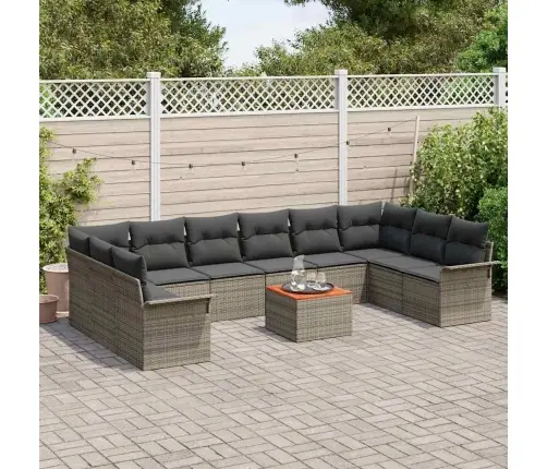 11 Gabalu Dārza Dīvānu Komplekts Ar Spilveniem Pelēkā Poli Ratana Vidaxl