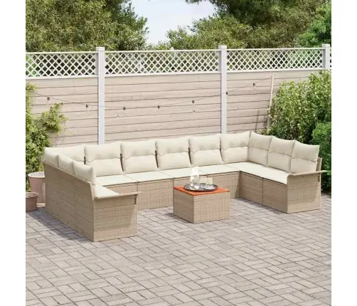 11 Gabalu Dārza Dīvānu Komplekts Ar Spilveniem Bēšs Poli Rotangpalma Akācija Vidaxl