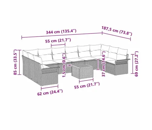 Aia Diivanikomplekt Padjaga 11 Pcs Must Polürotang