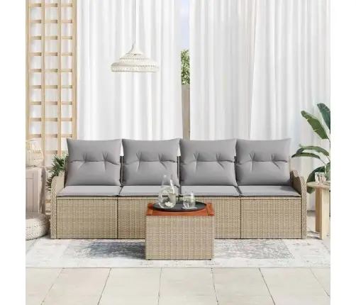 5-Daļu Dārza Dīvānu Komplekts Ar Spilveniem Bēšs Poli Rotangpalma Akāciju Vidaxl