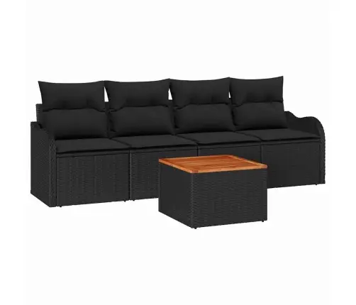 5 Daļīgs Dārza Dīvānu Komplekts Ar Spilveniem Melnā Poli Ratanā Akācijā Vidaxl