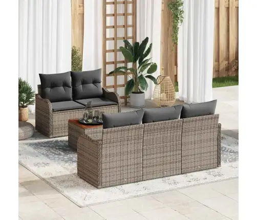 Sodo Sofų Rinkinys 6 Pcs Pilka Poli Ratanas