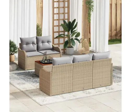 6 Daļīgu Dārza Dīvānu Komplekts Ar Spilveniem Bēšs Polirotangs Akācija Vidaxl